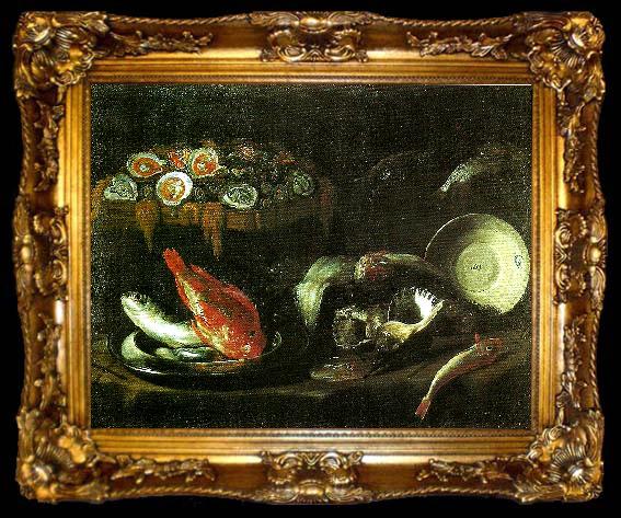 framed  Giovanni Battista Recco stilleben med fisk och ostron, ta009-2